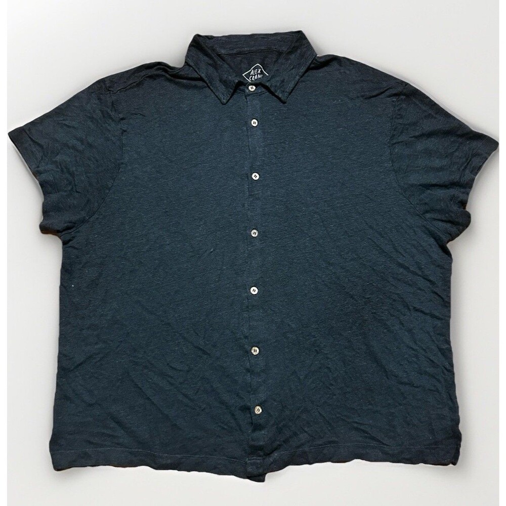 Alex Crane Ola Shirt Mens XL Charcoal Black 100% European Linen Camp Collar S/S